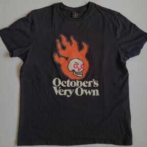 OVO Black T Shirt Mens Large Flaming Skull Drake